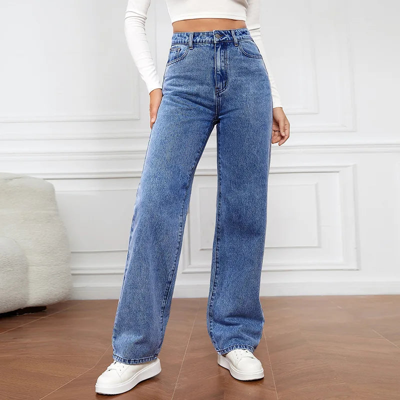 Damen High Rise Jeans mit geradem Bein