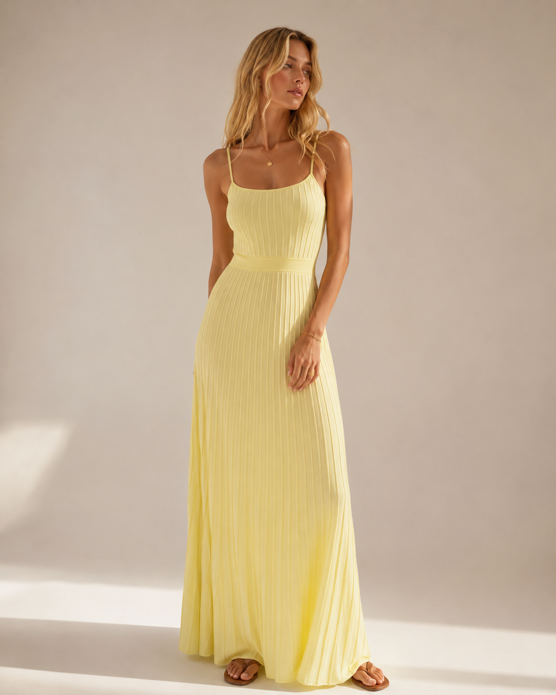 Damen ärmelloses Rippstrick Midikleid