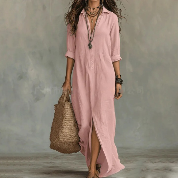 Agnes – Langes Leinenhemd-Kleid