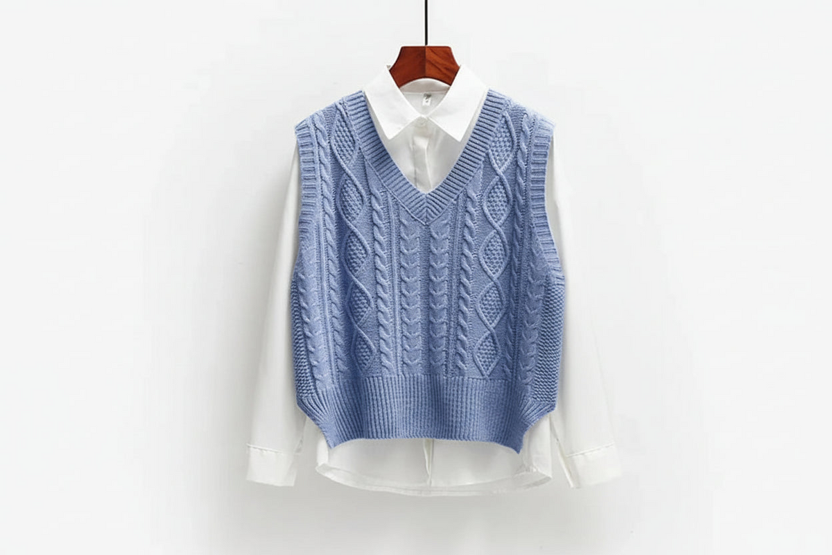 Ärmelloser Strickpullover mit V-Ausschnitt