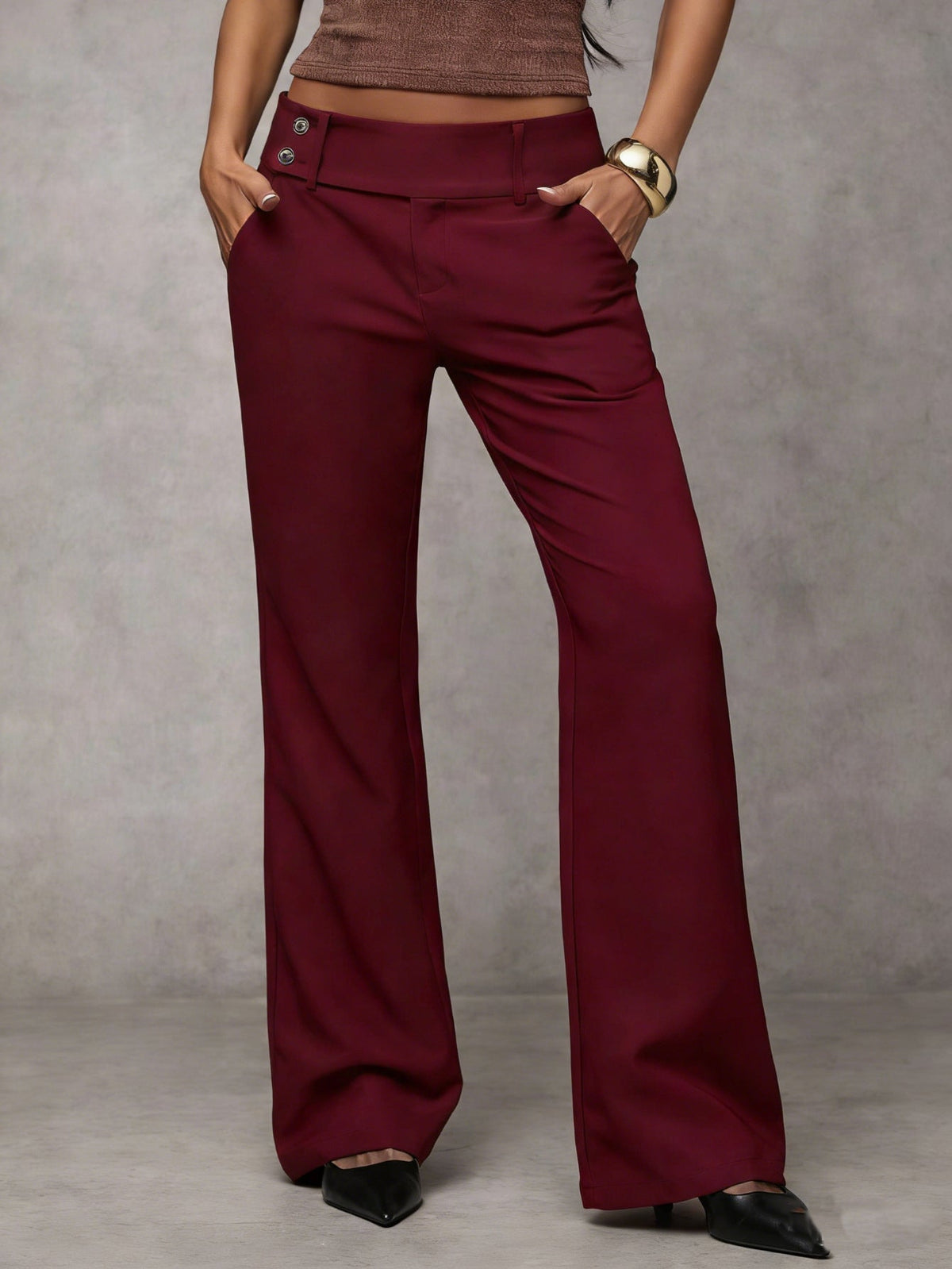 Damen Stoffhose weit mit Knopfverschluss
