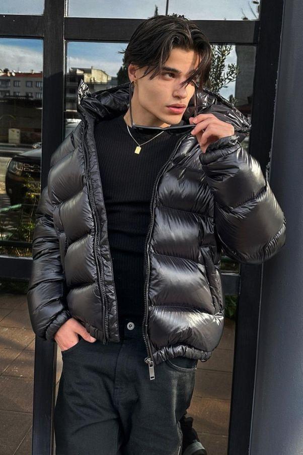 Herren Steppjacke mit Kapuze warm für den Winter