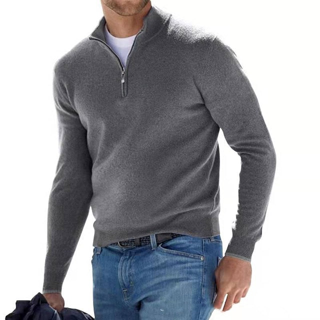 Herren warmer Pullover mit V Ausschnitt und Reißverschluss