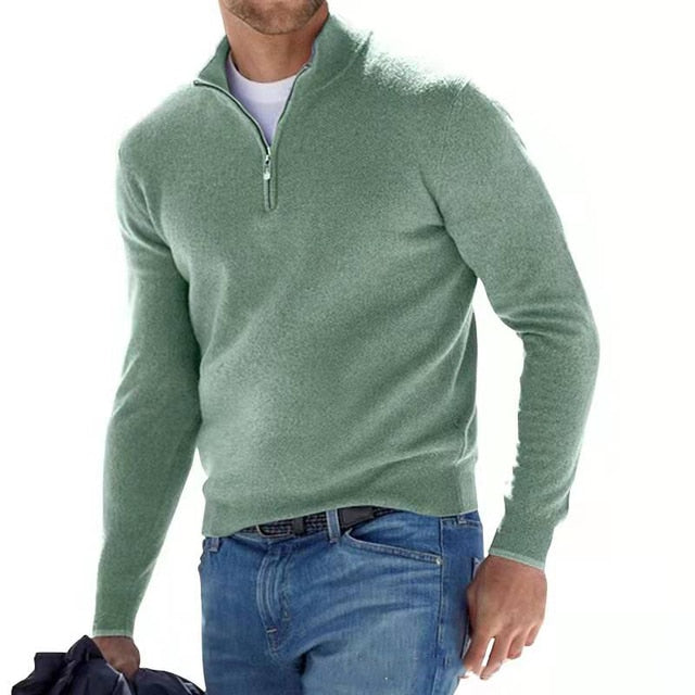 Herren warmer Pullover mit V Ausschnitt und Reißverschluss