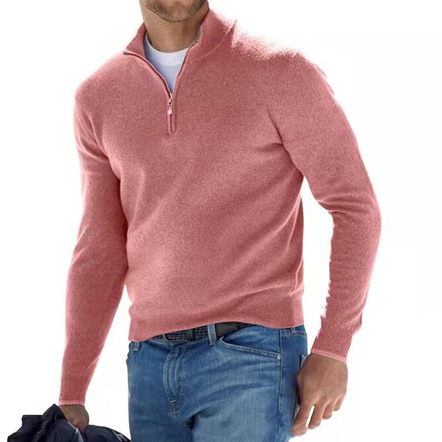 Herren warmer Pullover mit V Ausschnitt und Reißverschluss