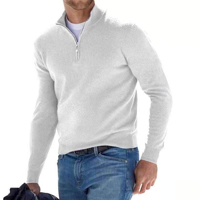 Herren warmer Pullover mit V Ausschnitt und Reißverschluss