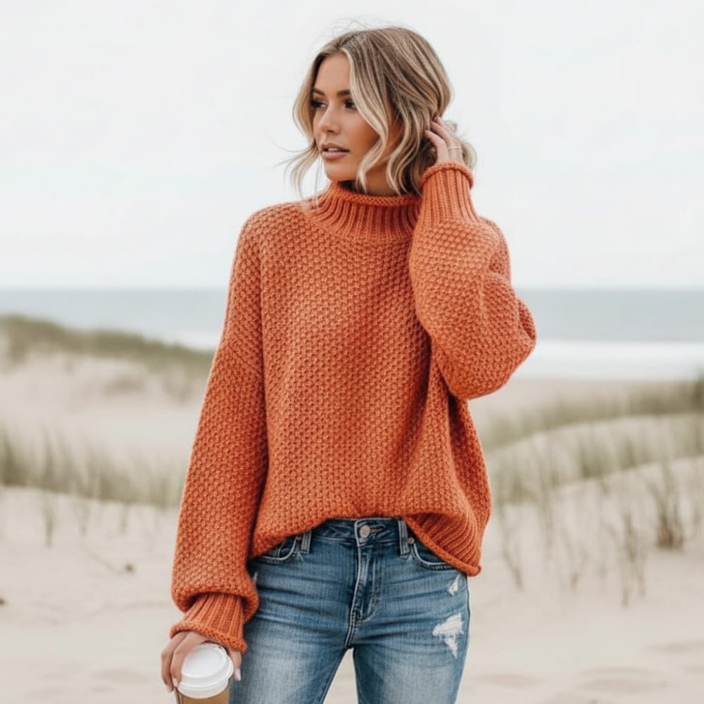 Damen Strickpullover mit Stehkragen