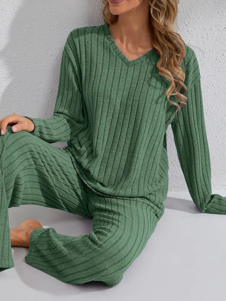 Damen Ripp Lounge Set mit langen Ärmeln