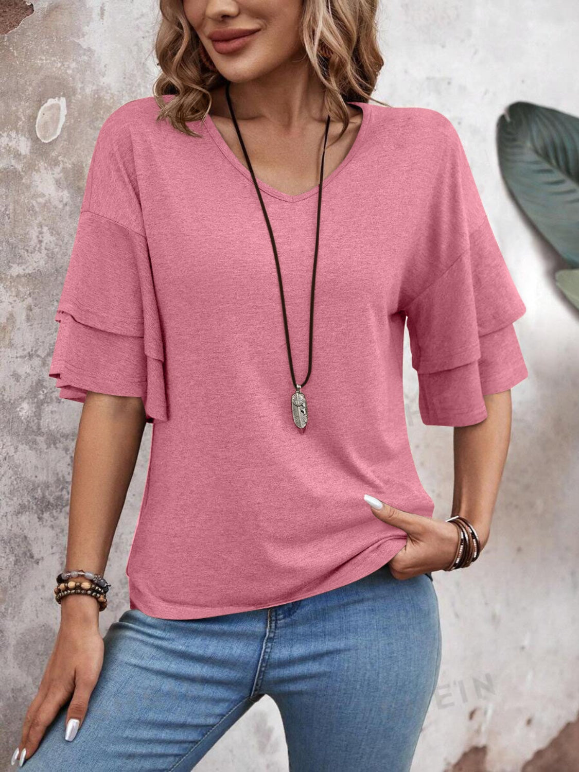 Ella | Halbarm-Bluse mit V-Ausschnitt