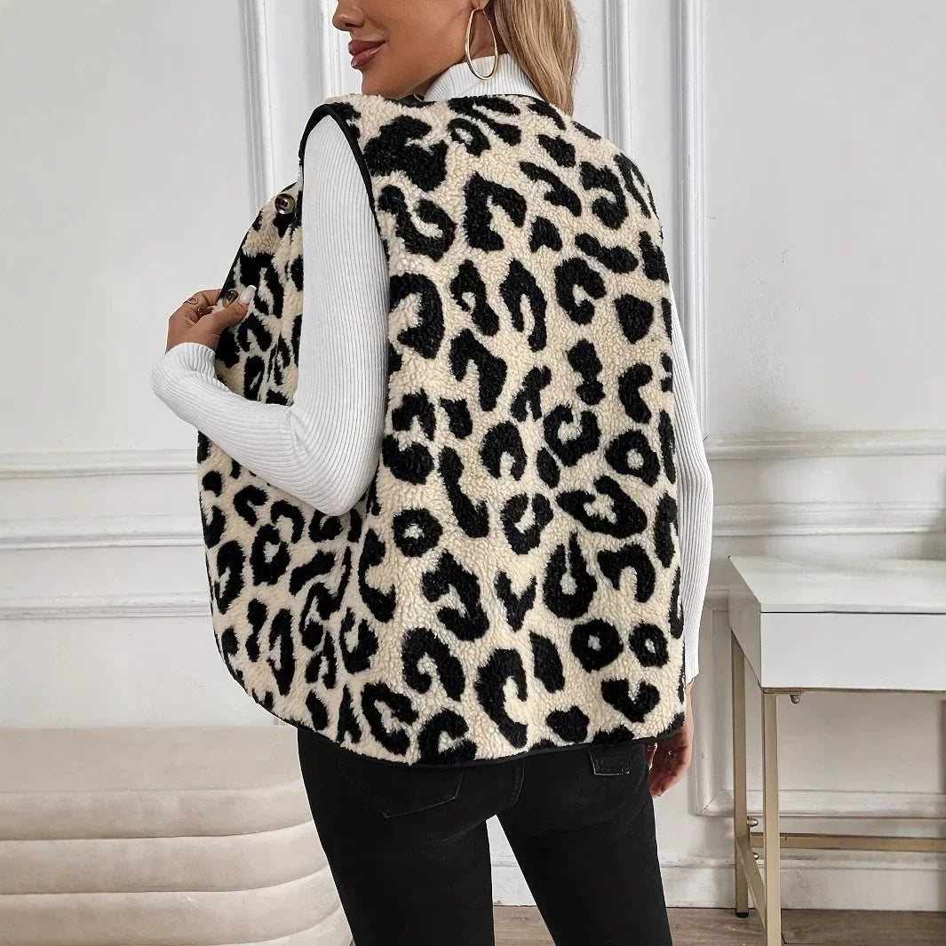 Damen Weste mit Leopardenmuster und Knopfleiste