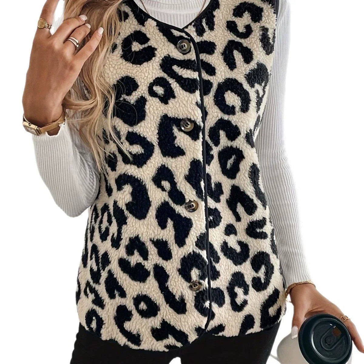 Damen Weste mit Leopardenmuster und Knopfleiste