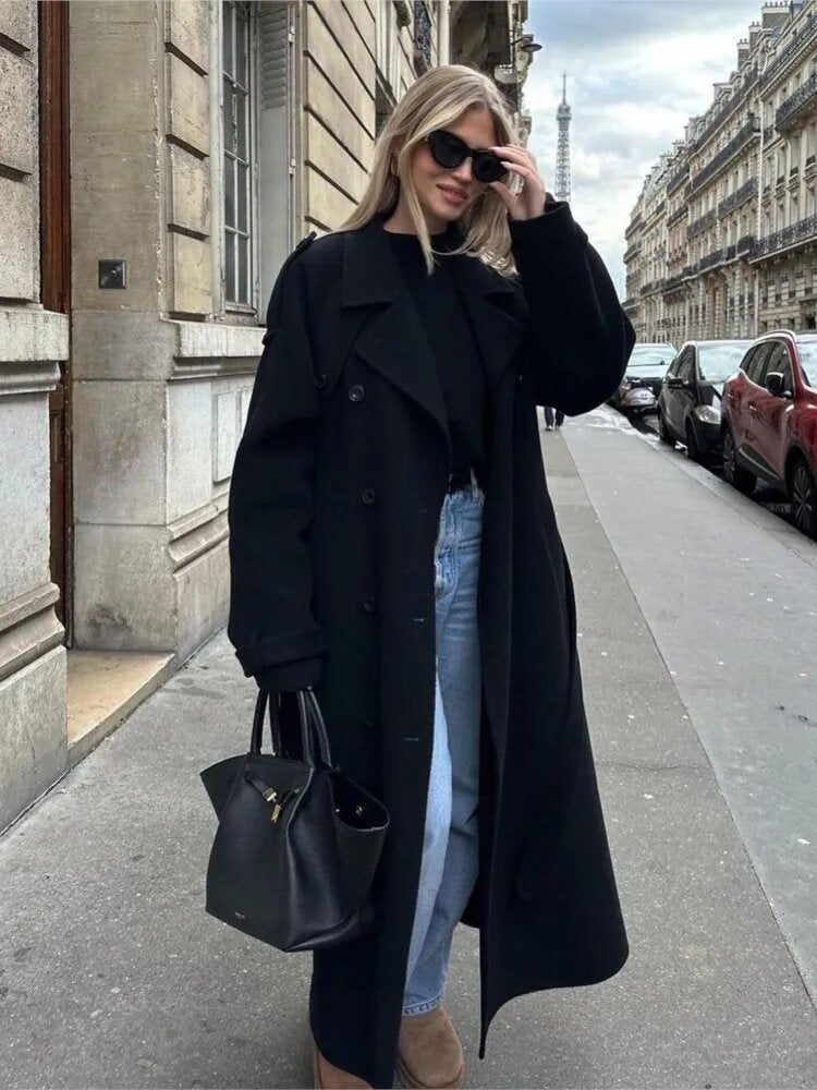 Damen zweireihiger Trenchcoat mit Gürtel