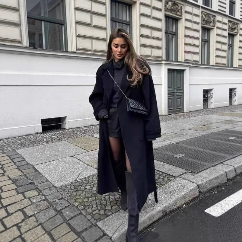 Damen zweireihiger Trenchcoat mit Gürtel
