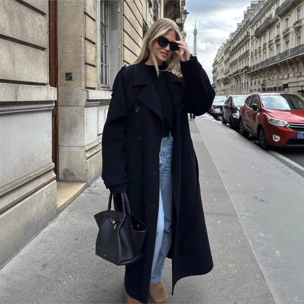 Damen zweireihiger Trenchcoat mit Gürtel