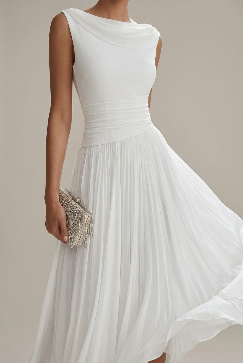 Damen Midi-Kleid, ärmellos mit Wickelausschnitt und Faltenrock