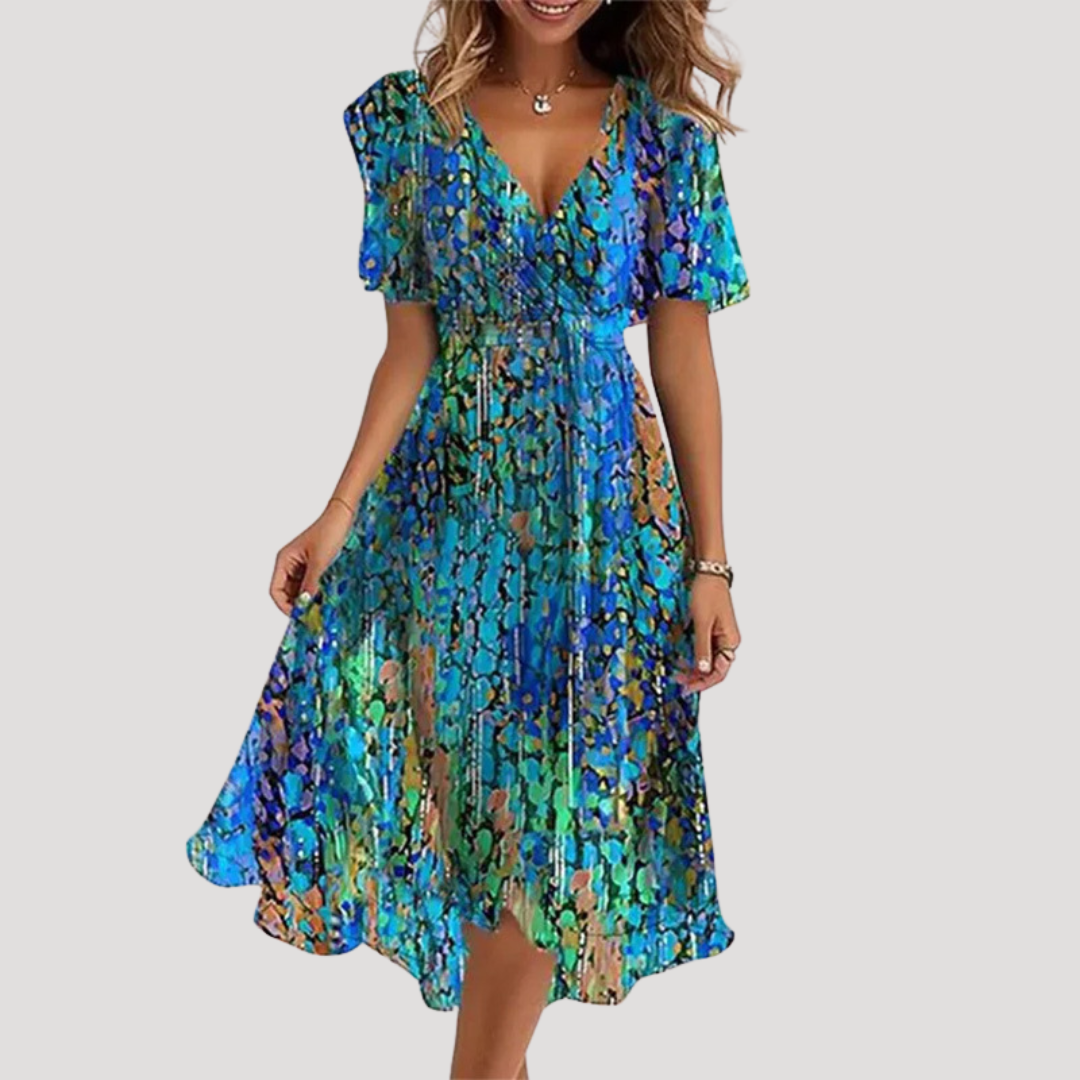Florales Wickel-Midikleid mit Bauchkontrolle