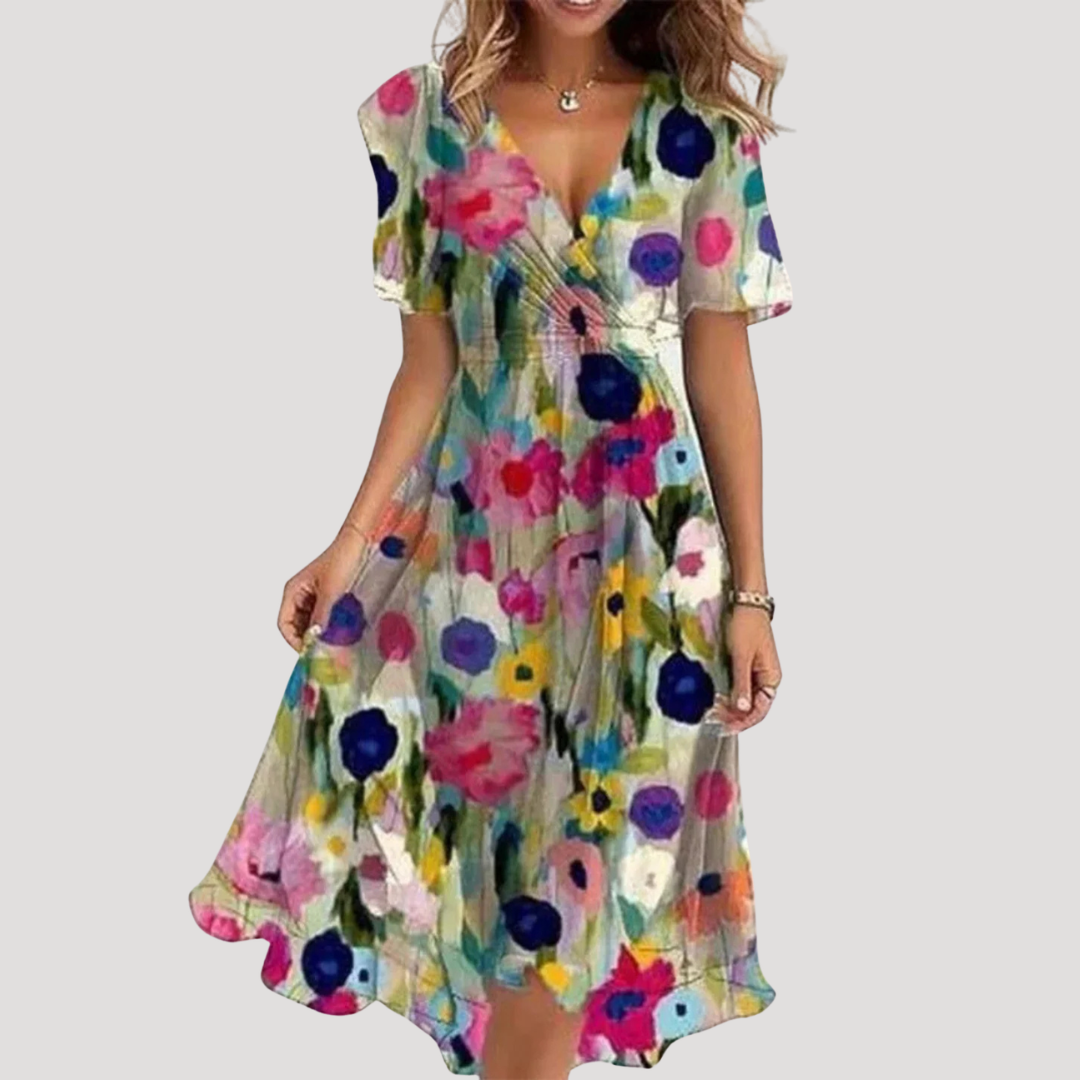 Florales Wickel-Midikleid mit Bauchkontrolle