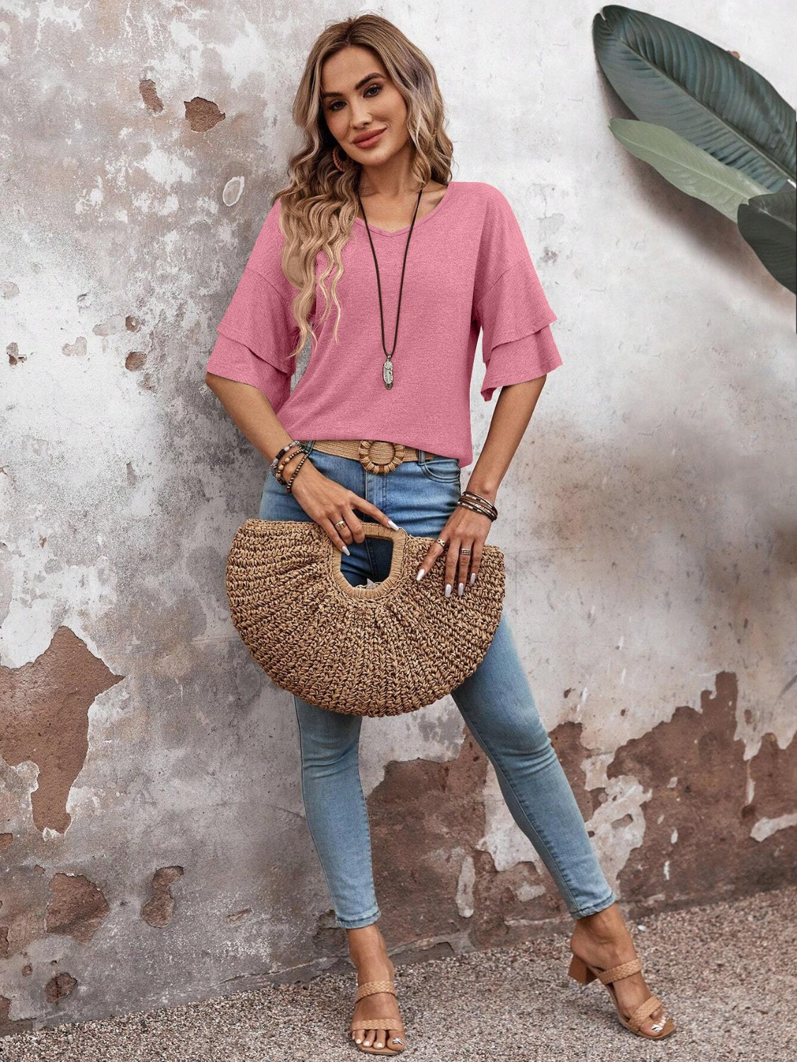 Ella | Halbarm-Bluse mit V-Ausschnitt