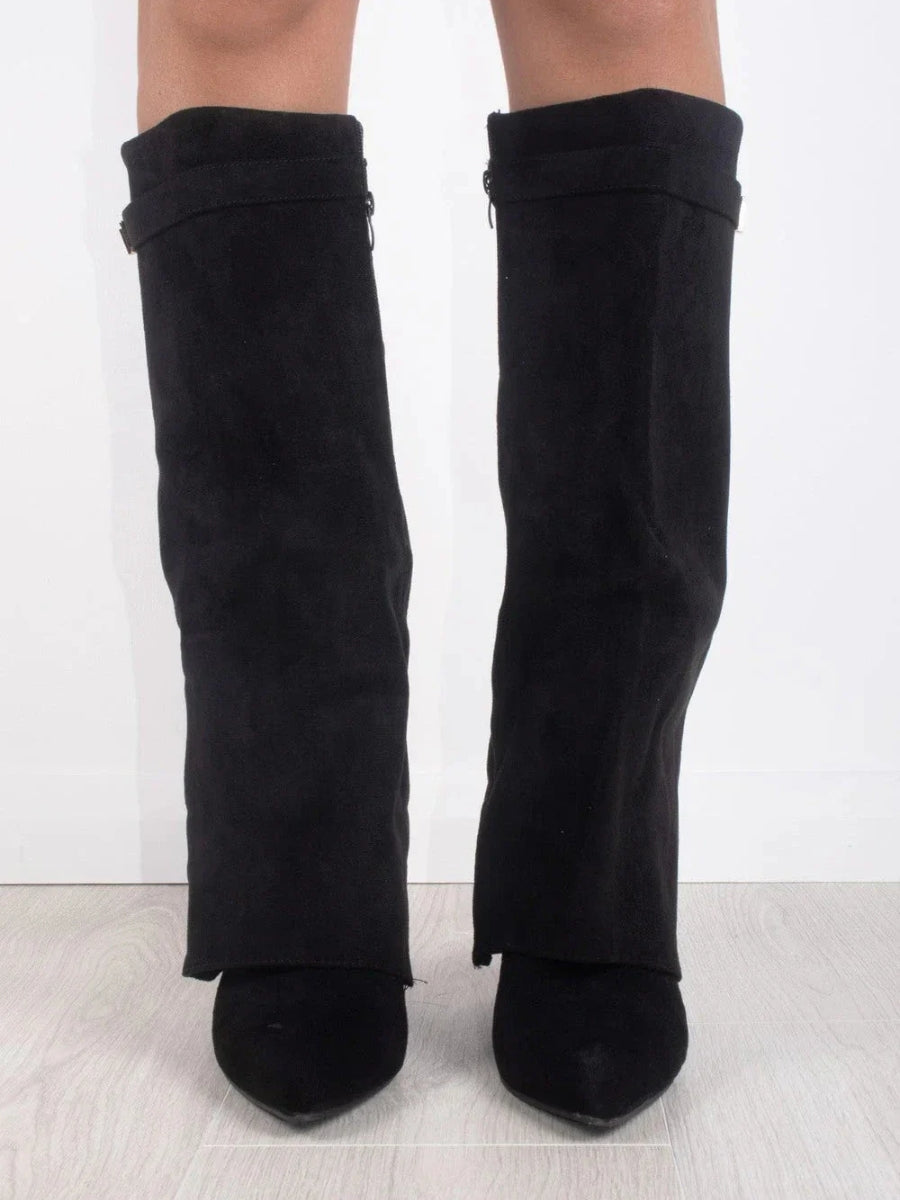 Damen kniehohe Stiefel mit Goldschnalle