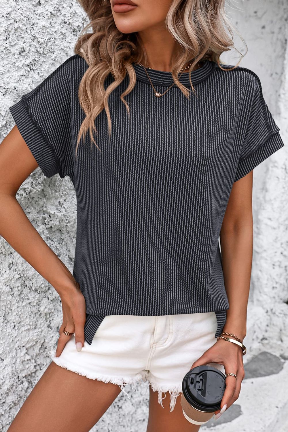 Cleo | Kurzarm-T-Shirt mit Streifen und Rundhalsausschnitt