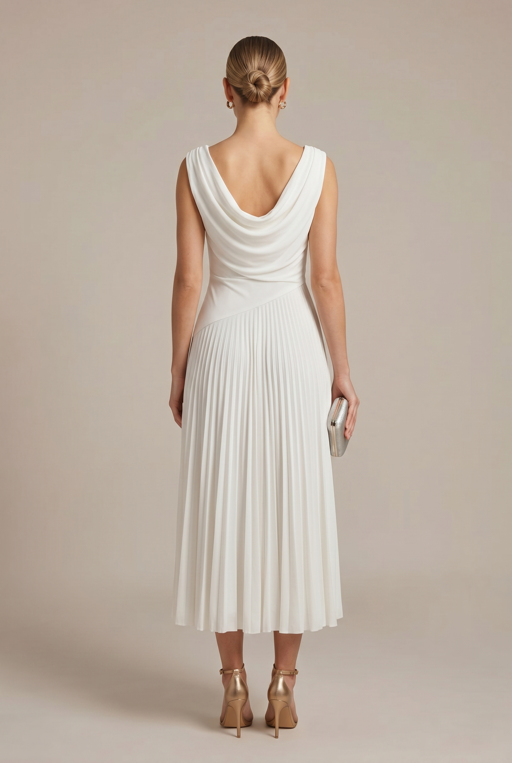 Damen Midi-Kleid, ärmellos mit Wickelausschnitt und Faltenrock