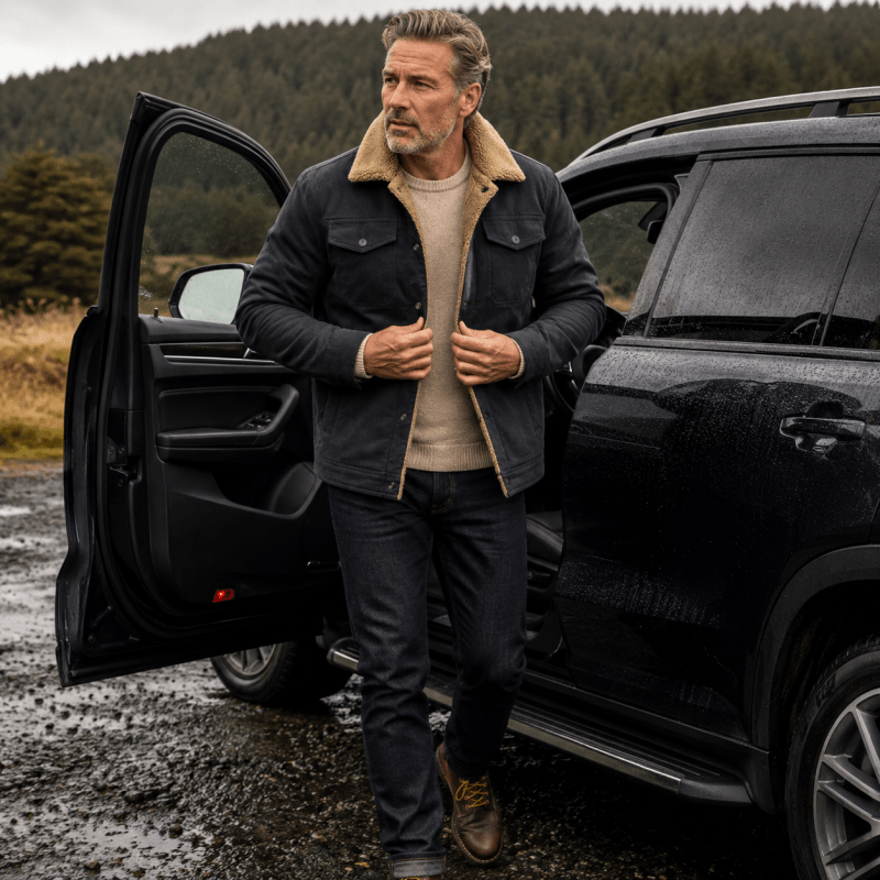 Herren Jacke mit Fleecekragen und Druckknöpfen