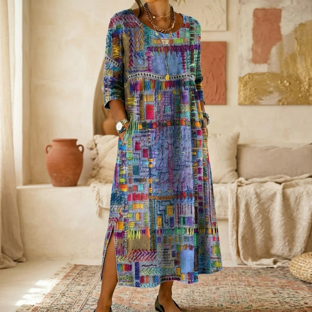 Damen Midi Kleid mit Taschen