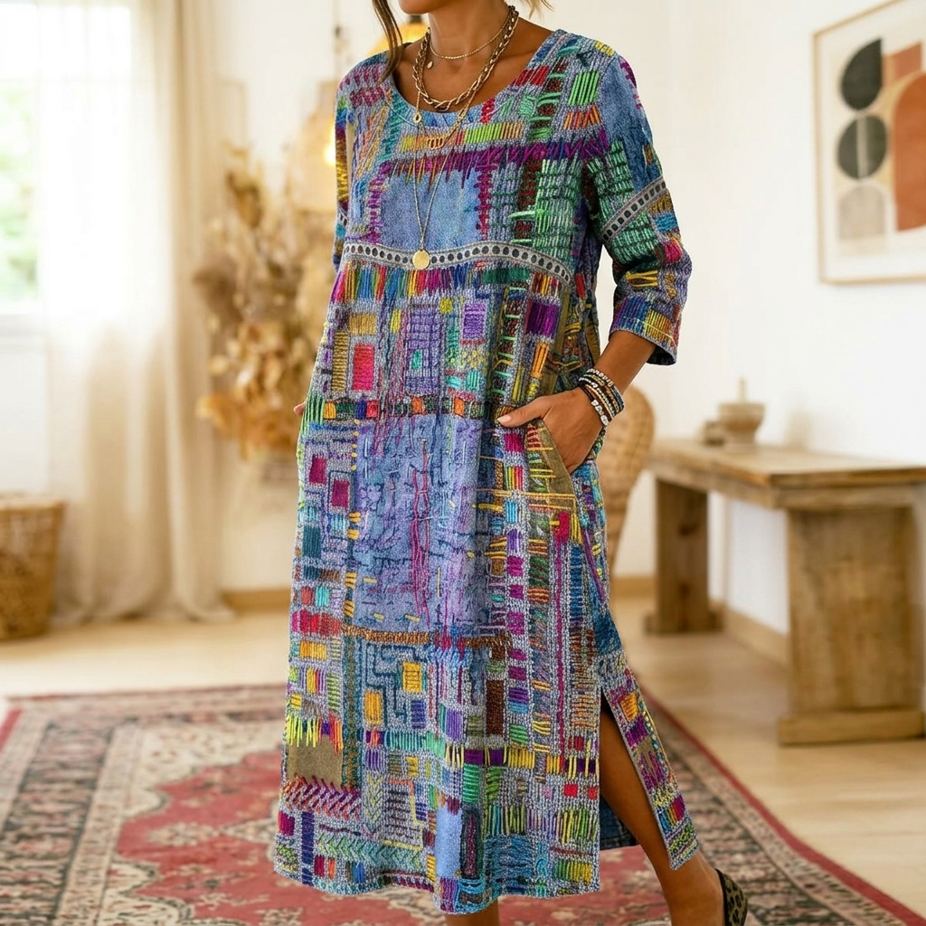 Damen Midi Kleid mit Taschen