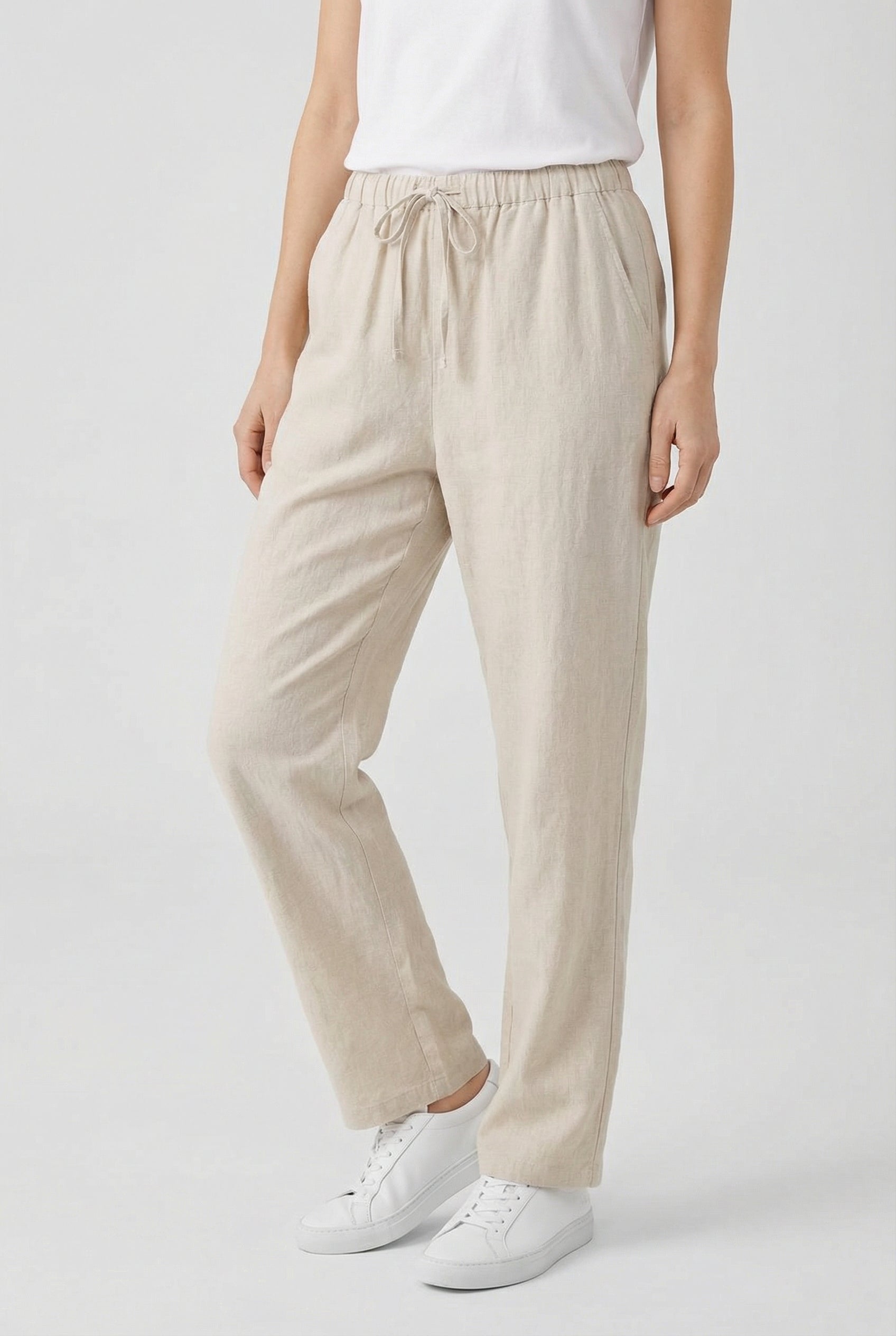 Damen Leinenhose mit Schnürung vorne – Sommerlicher Lace-Up Style