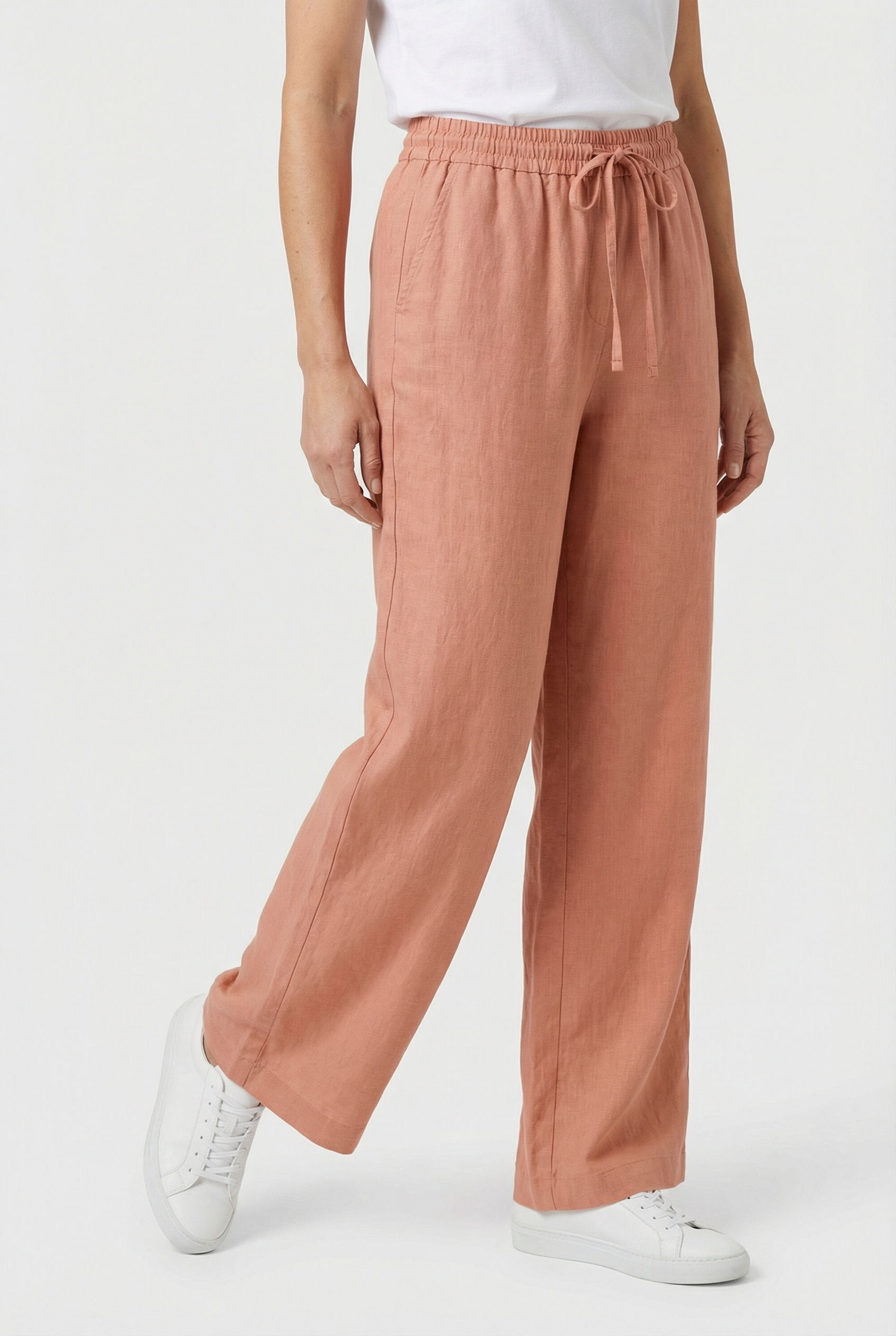 Damen Hoch taillierte Leinenhose mit weitem Bein – Lässiger Fit