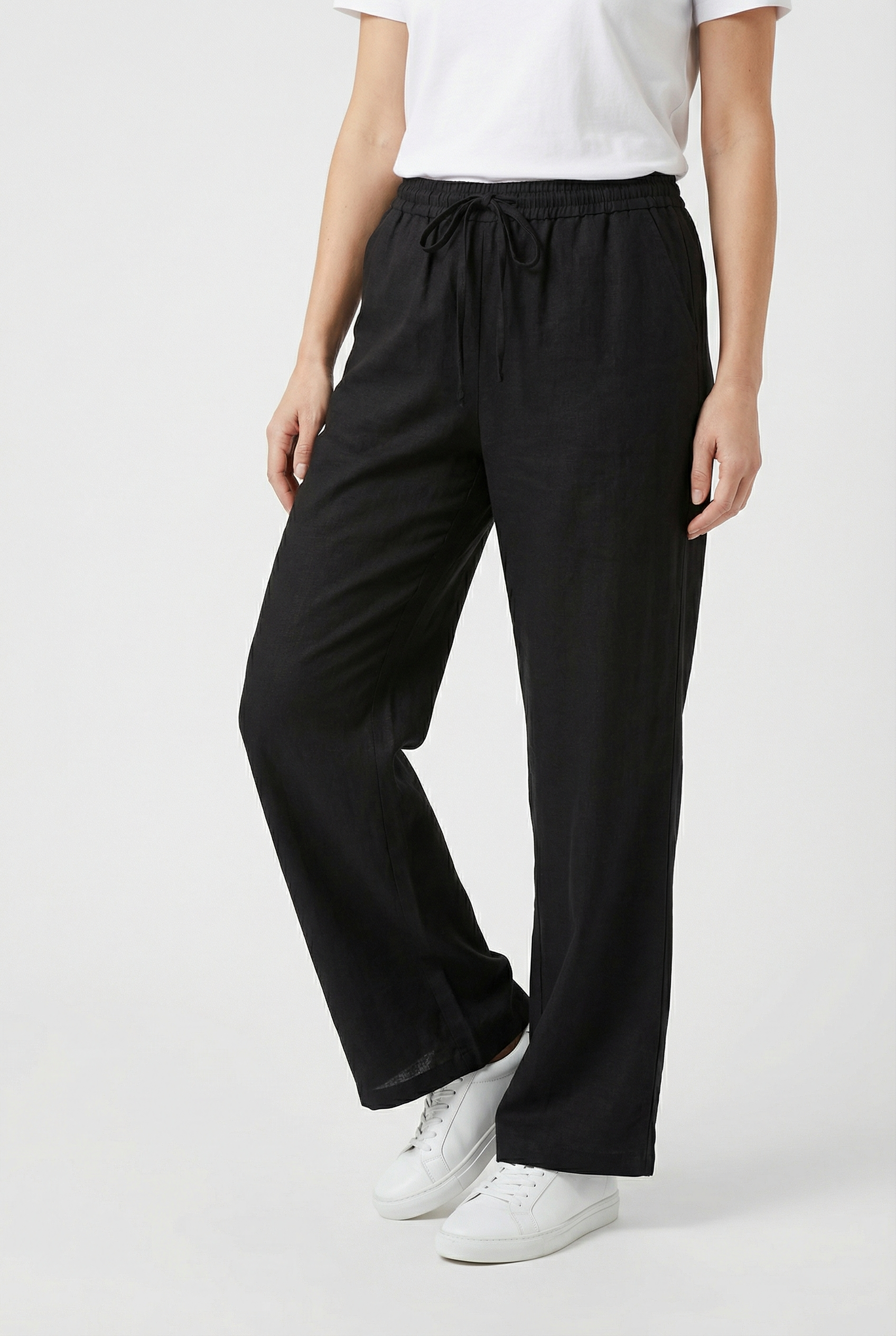 Damen Hoch taillierte Leinenhose mit weitem Bein – Lässiger Fit