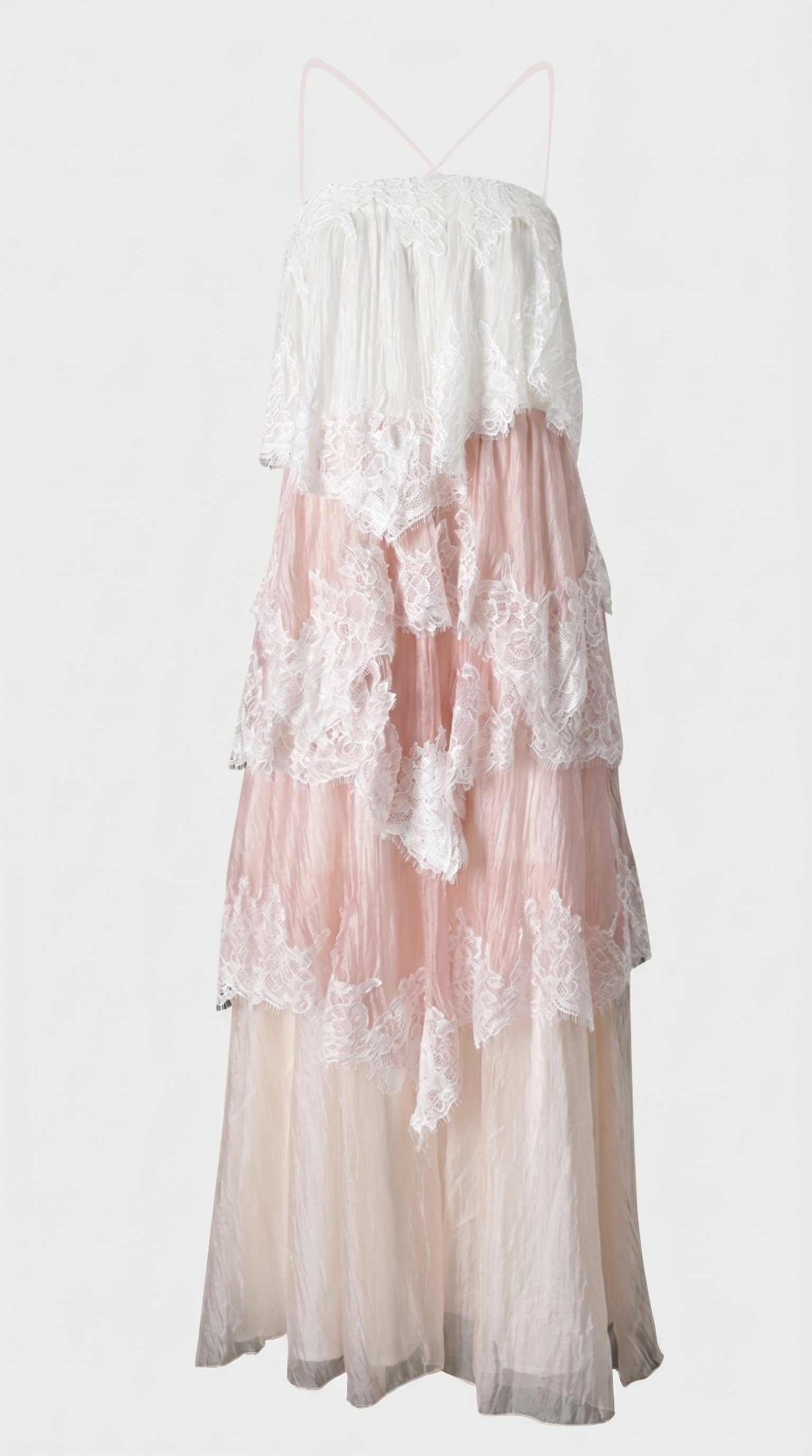 Damen Gestuftes Spitzen Organza Maxikleid
