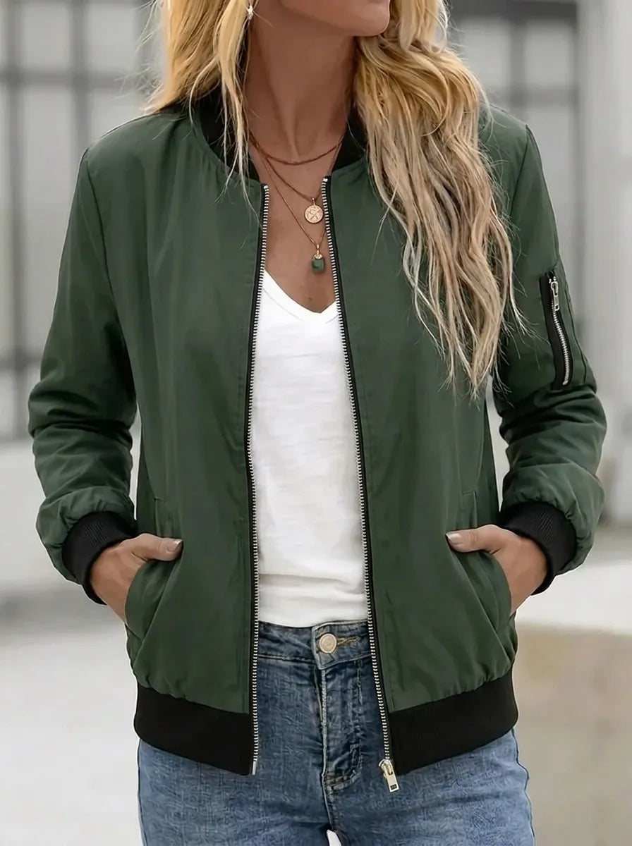 Damen Bomberjacke mit Taschen und Reißverschluss