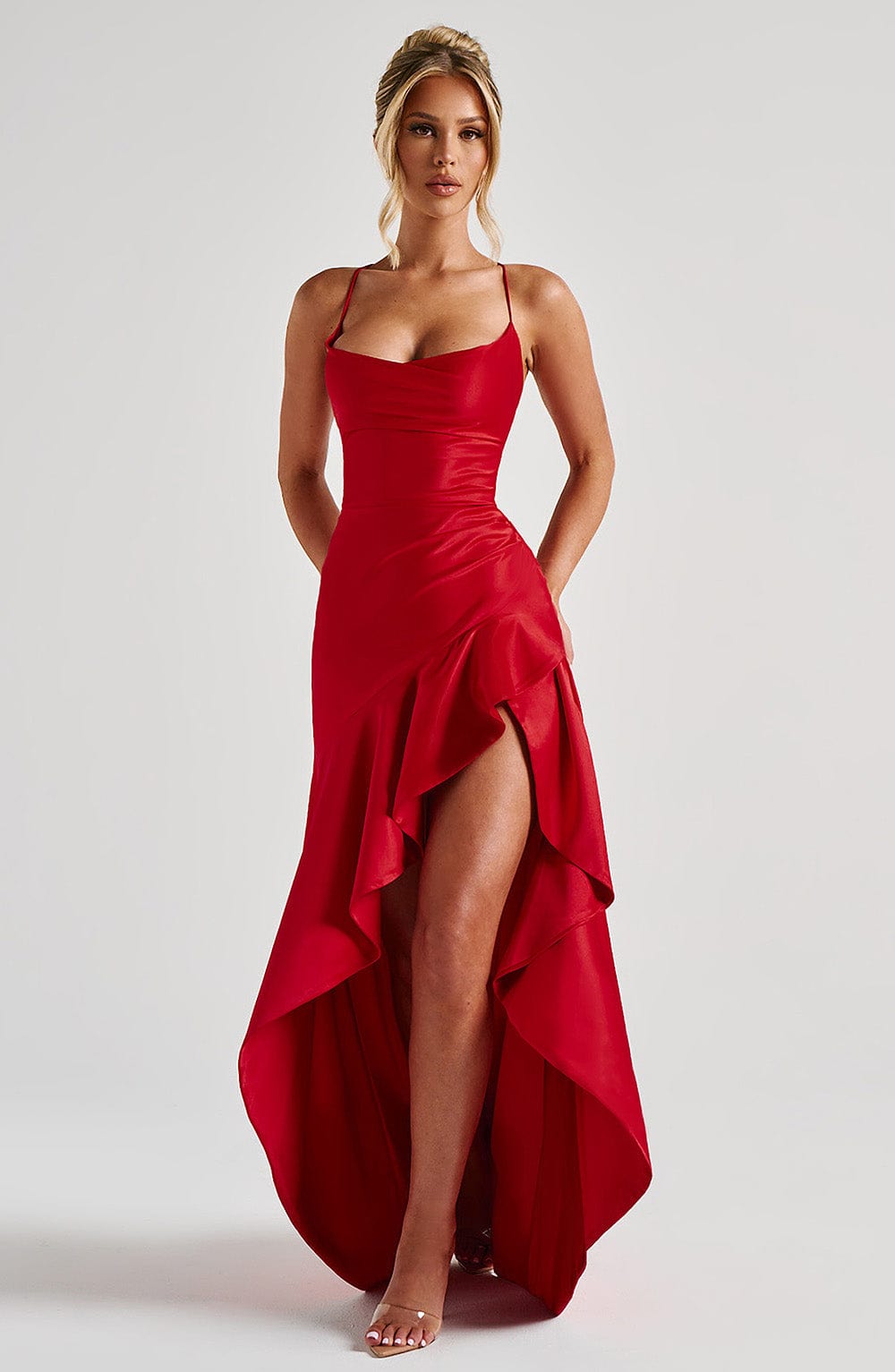 Atë - SATIN RUFFLE MAXI DRESS