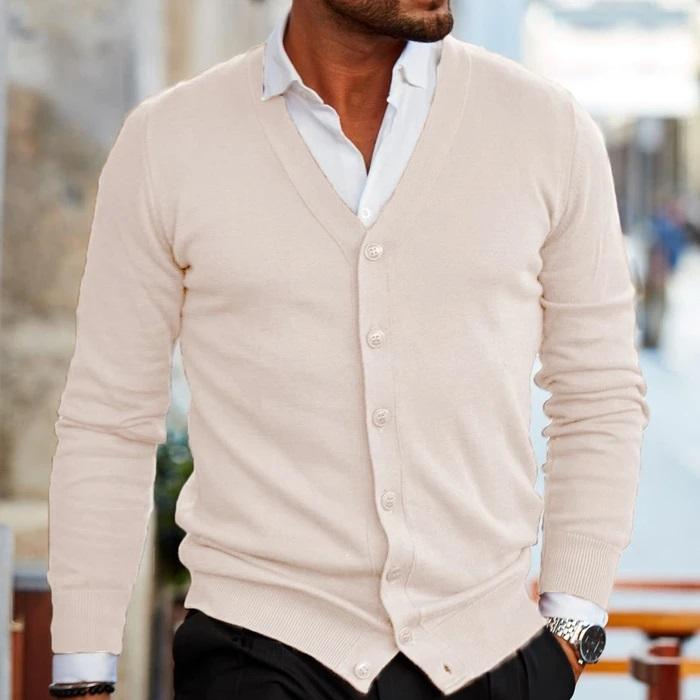 Herren Cardigan mit Knopfleiste und V Ausschnitt