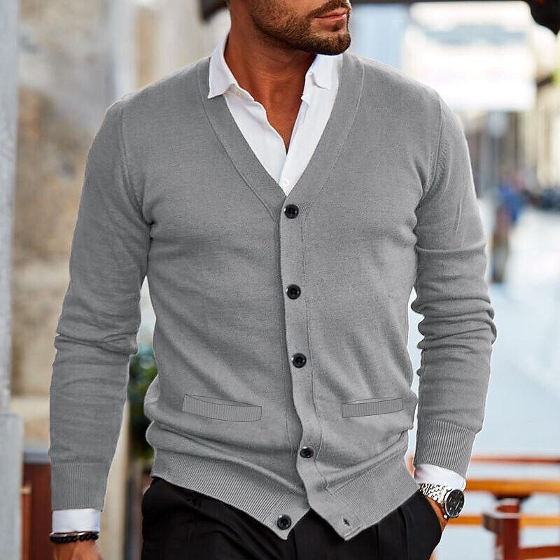 Herren Cardigan mit Knopfleiste und V Ausschnitt