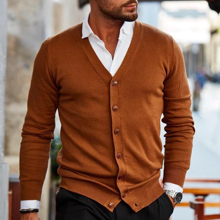 Herren Cardigan mit Knopfleiste und V Ausschnitt
