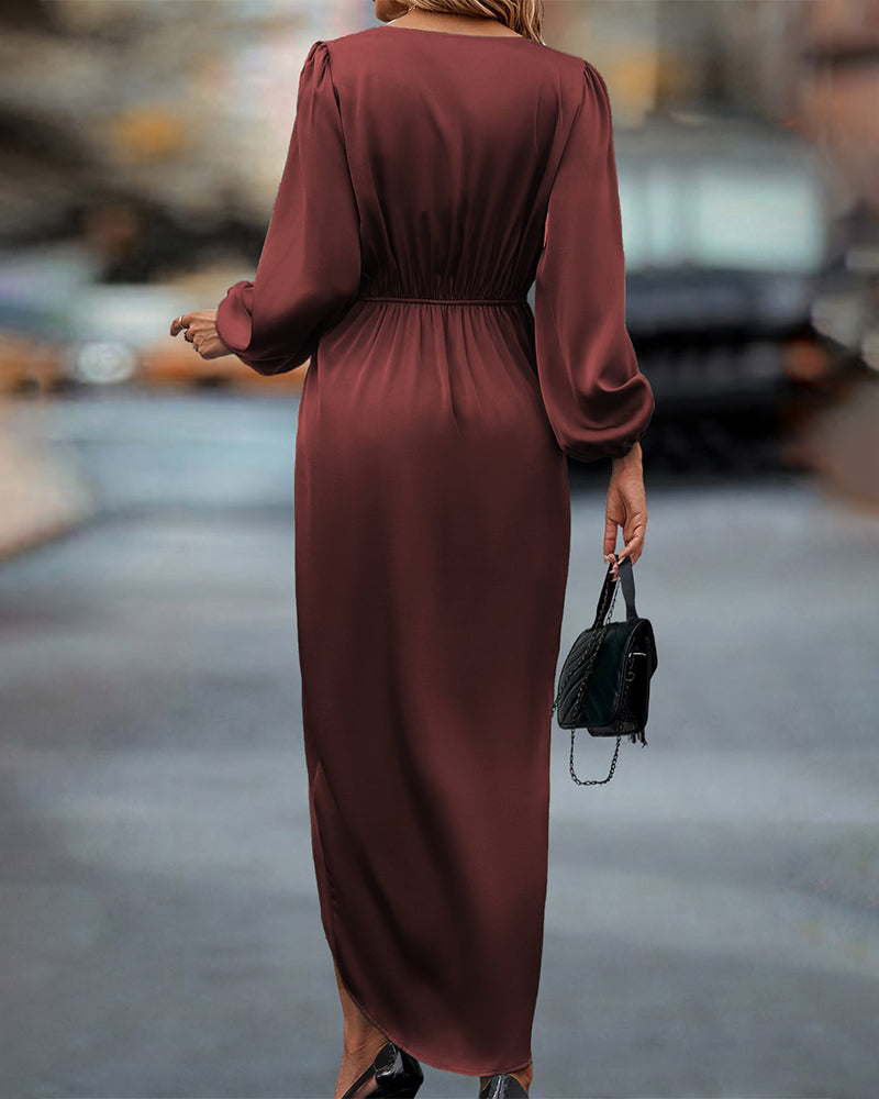 Theodora Damen langärmeliges Wickel Midikleid