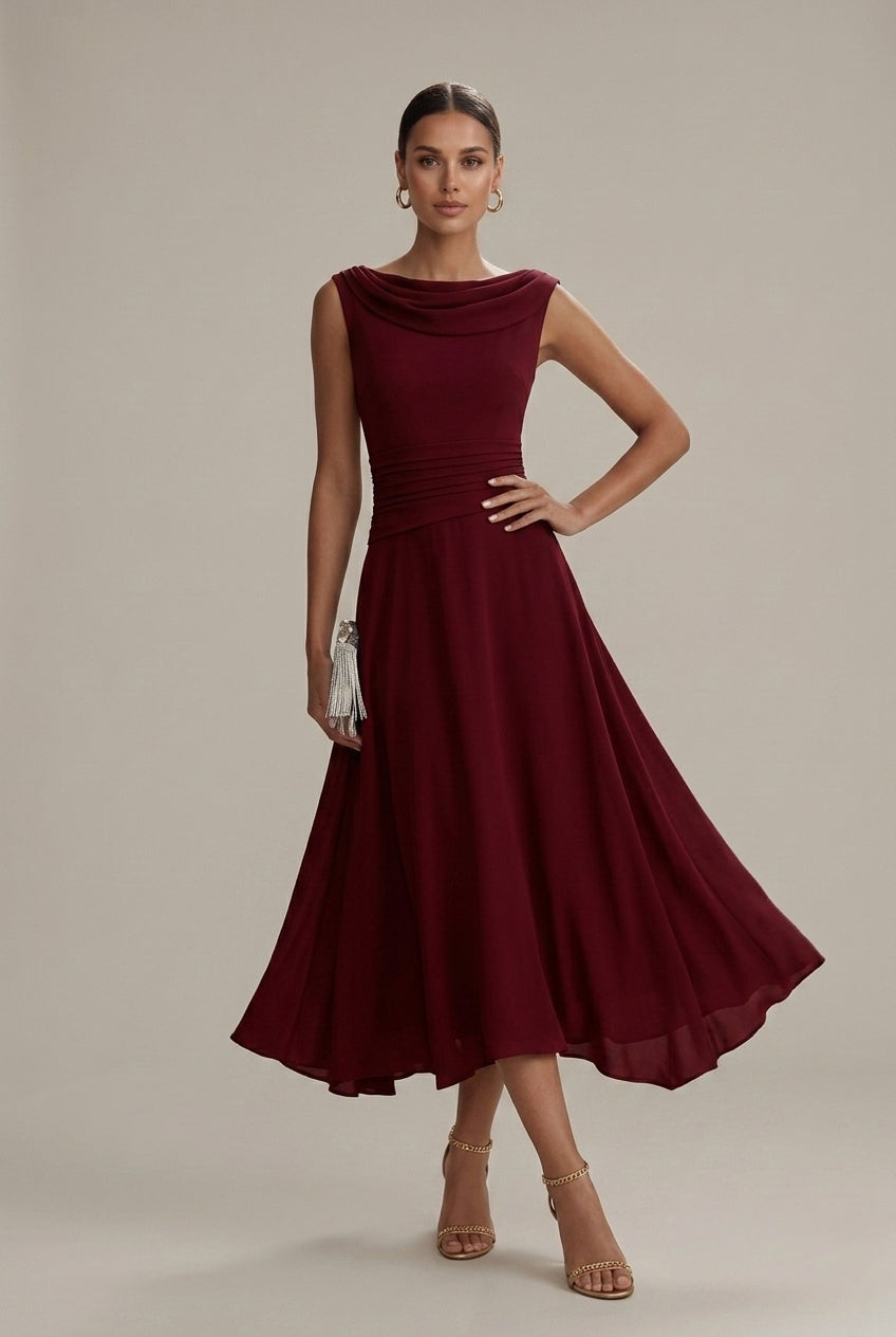 Damen Midi-Kleid, ärmellos mit Wickelausschnitt und Faltenrock