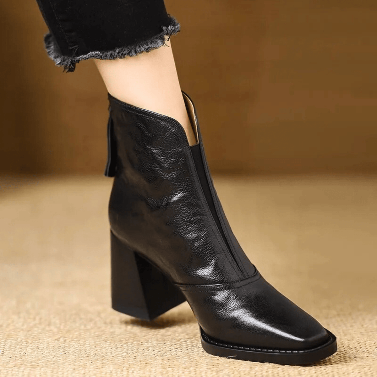 Damen Stiefeletten mit Blockabsatz und Reißverschluss