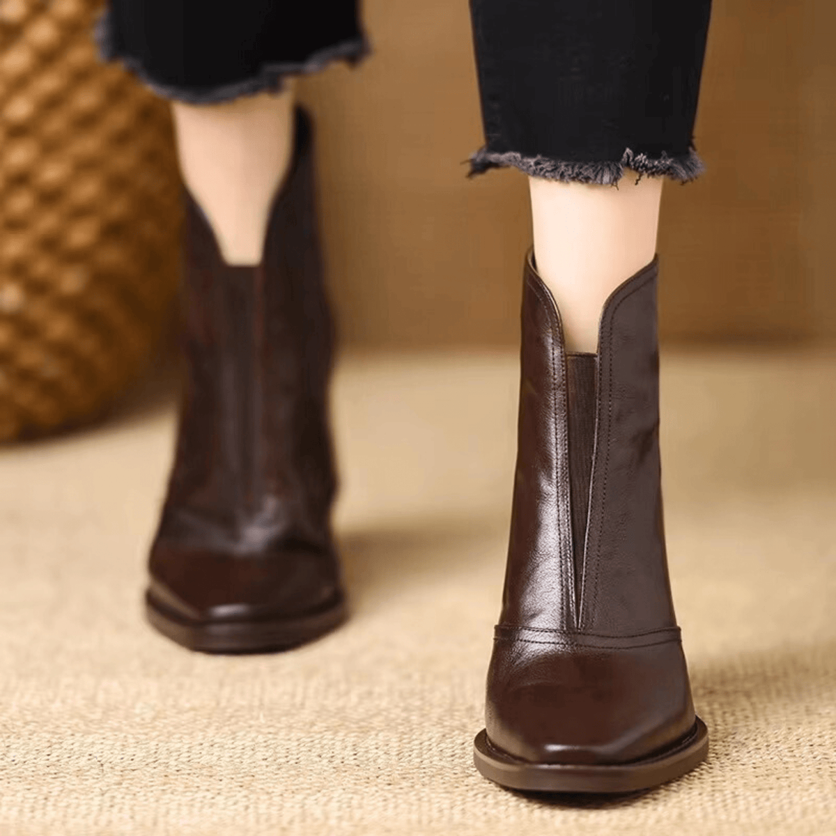 Damen Stiefeletten mit Blockabsatz und Reißverschluss
