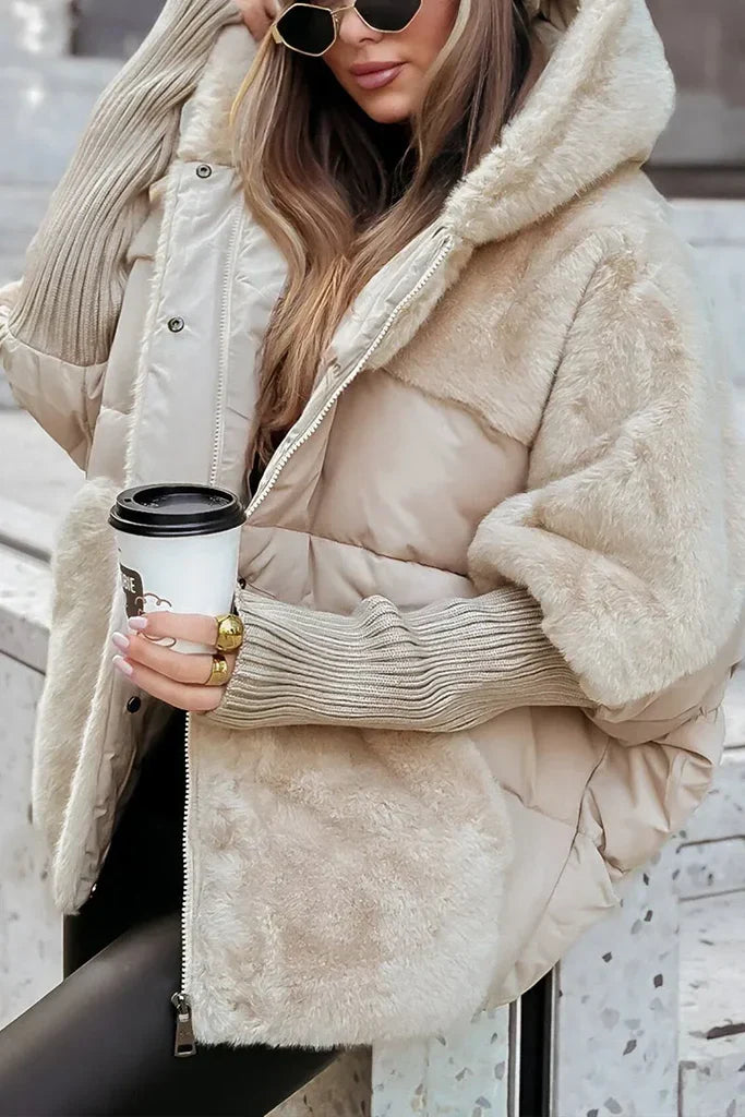 Damen Winter Daunenjacke mit Pelzkragen und Kapuze