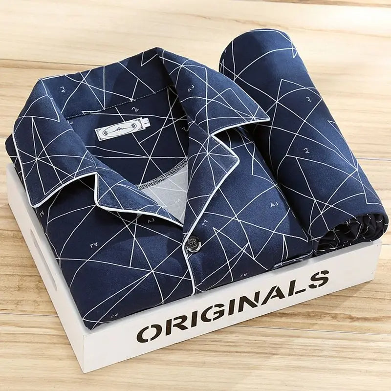 Herren Pyjama Set mit Hemd und Knopfleiste