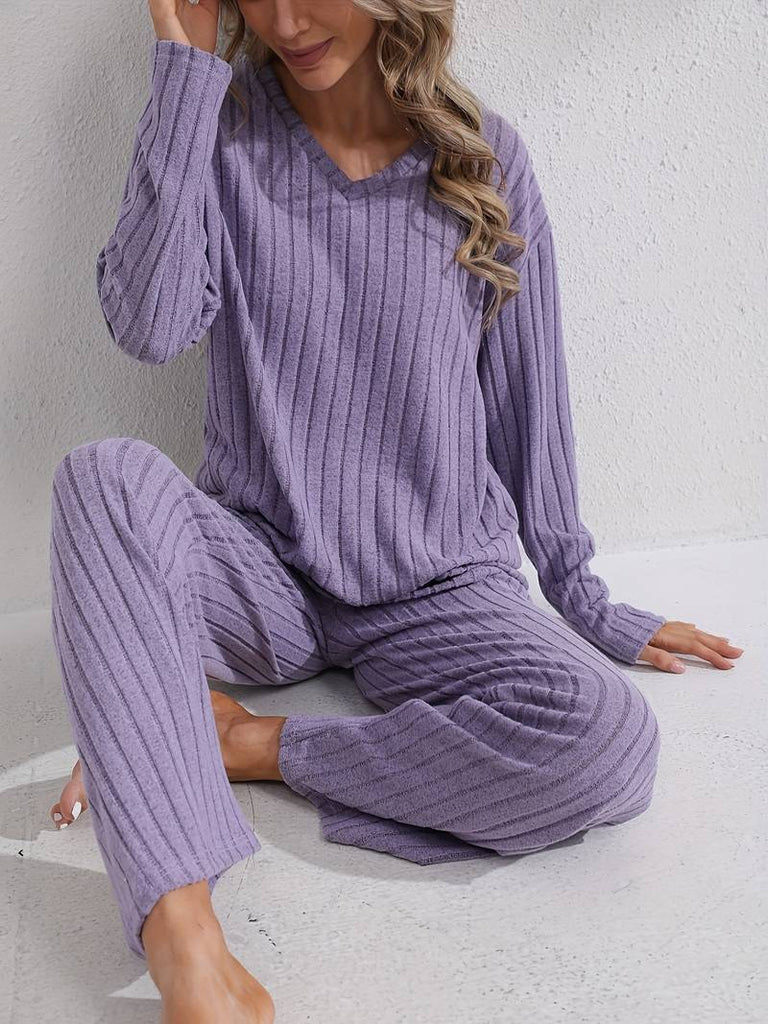 Damen Ripp Lounge Set mit langen Ärmeln