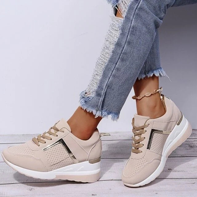 Damen Sneaker mit Keilabsatz und Reißverschluss