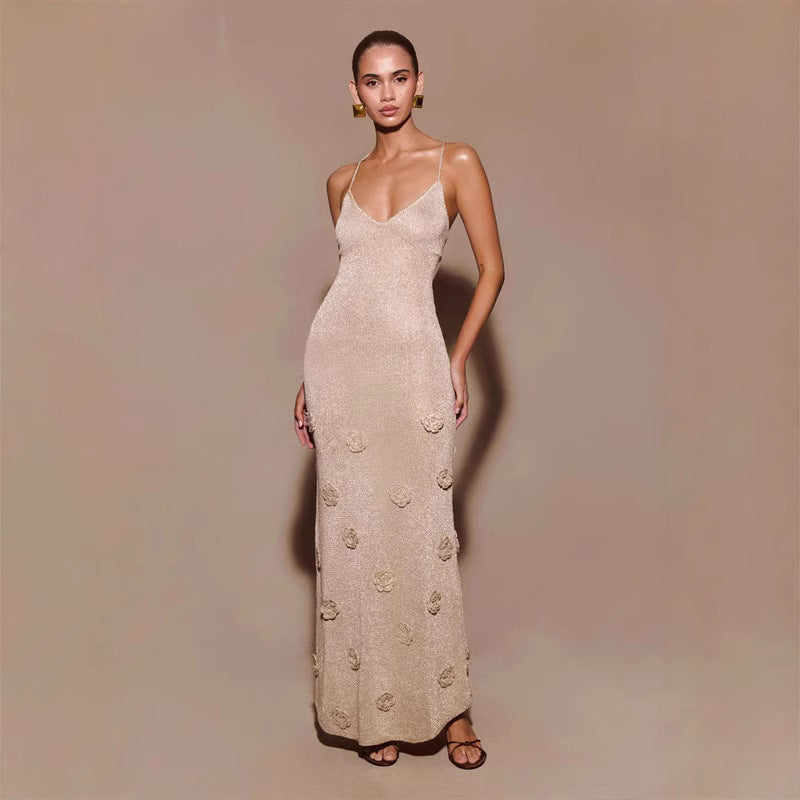 Damen Häkelkleid mit floralen Pailletten ideal für den Frühling