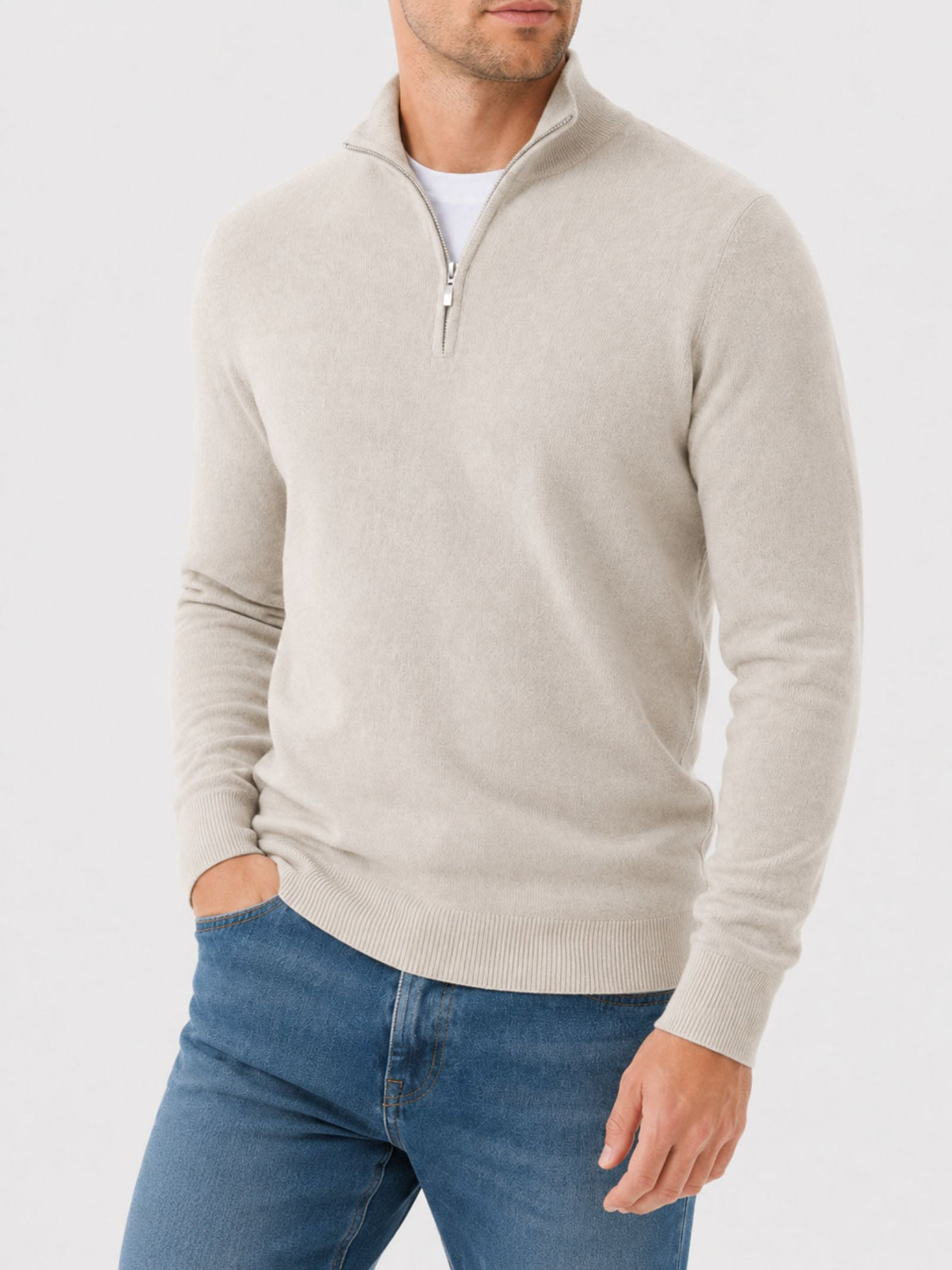 Herren warmer Pullover mit V Ausschnitt und Reißverschluss
