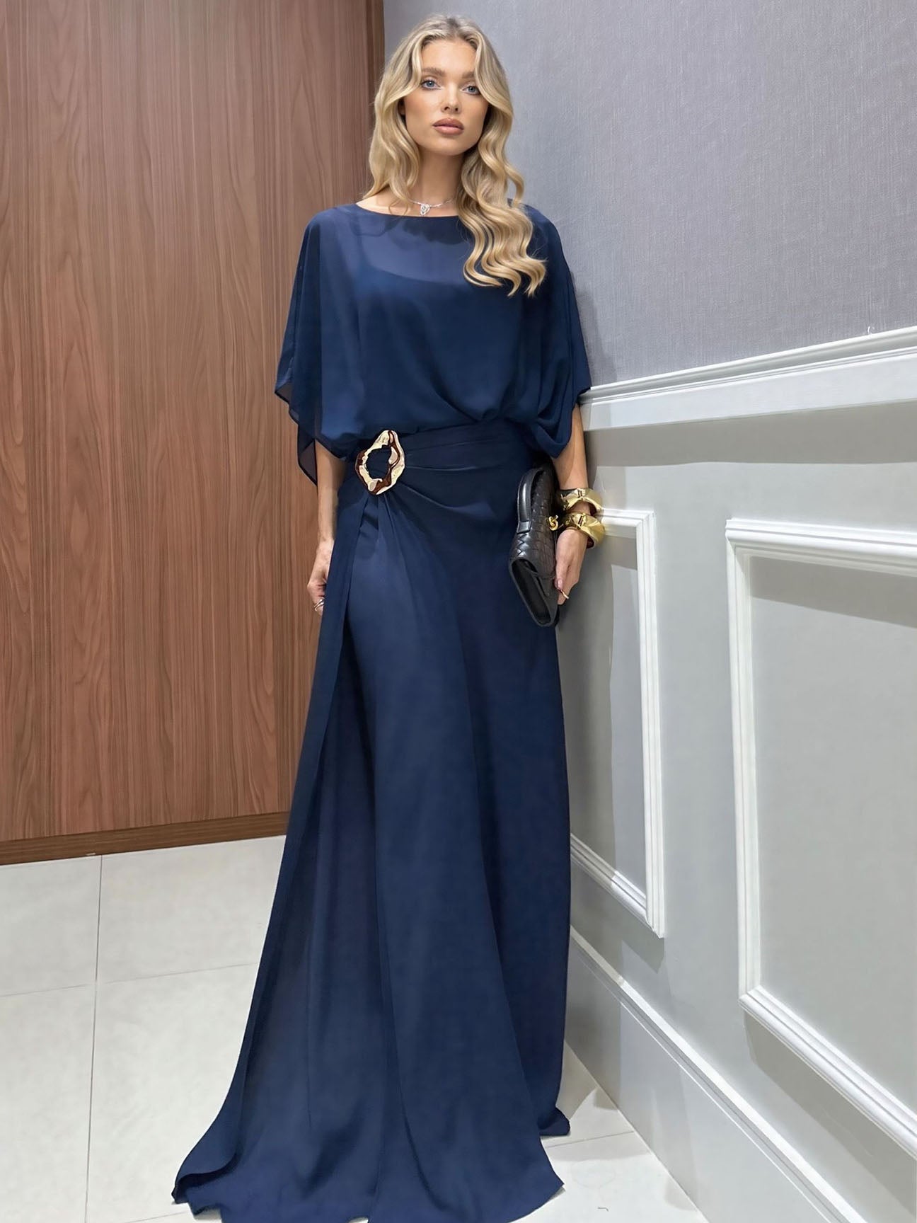 Chiffon Cape Top und weite Hose Zweiteiler Set