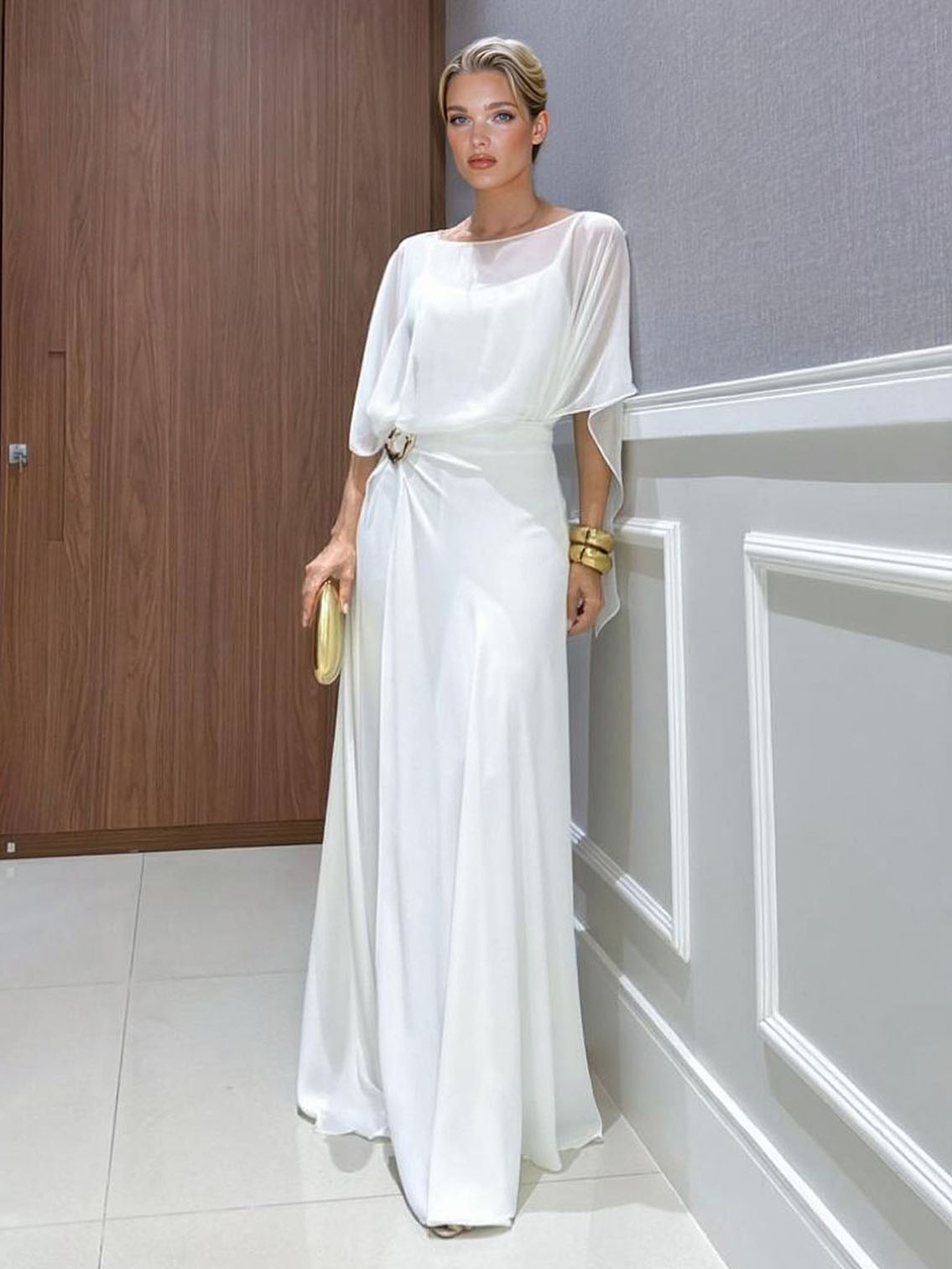 Chiffon Cape Top und weite Hose Zweiteiler Set