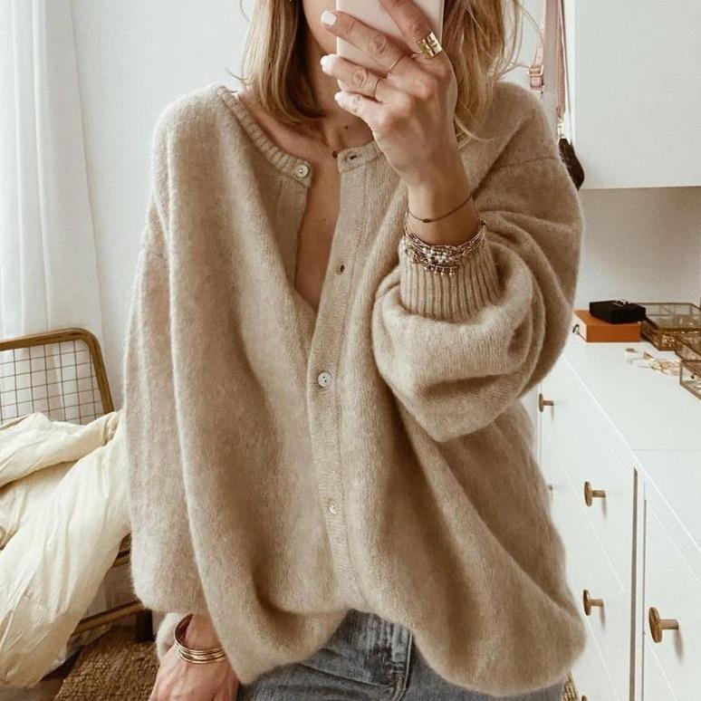 Damen Langarm Cardigan mit Knopfleiste